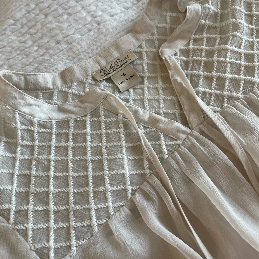 Lucky Brand White Embroidered Top, Size XS